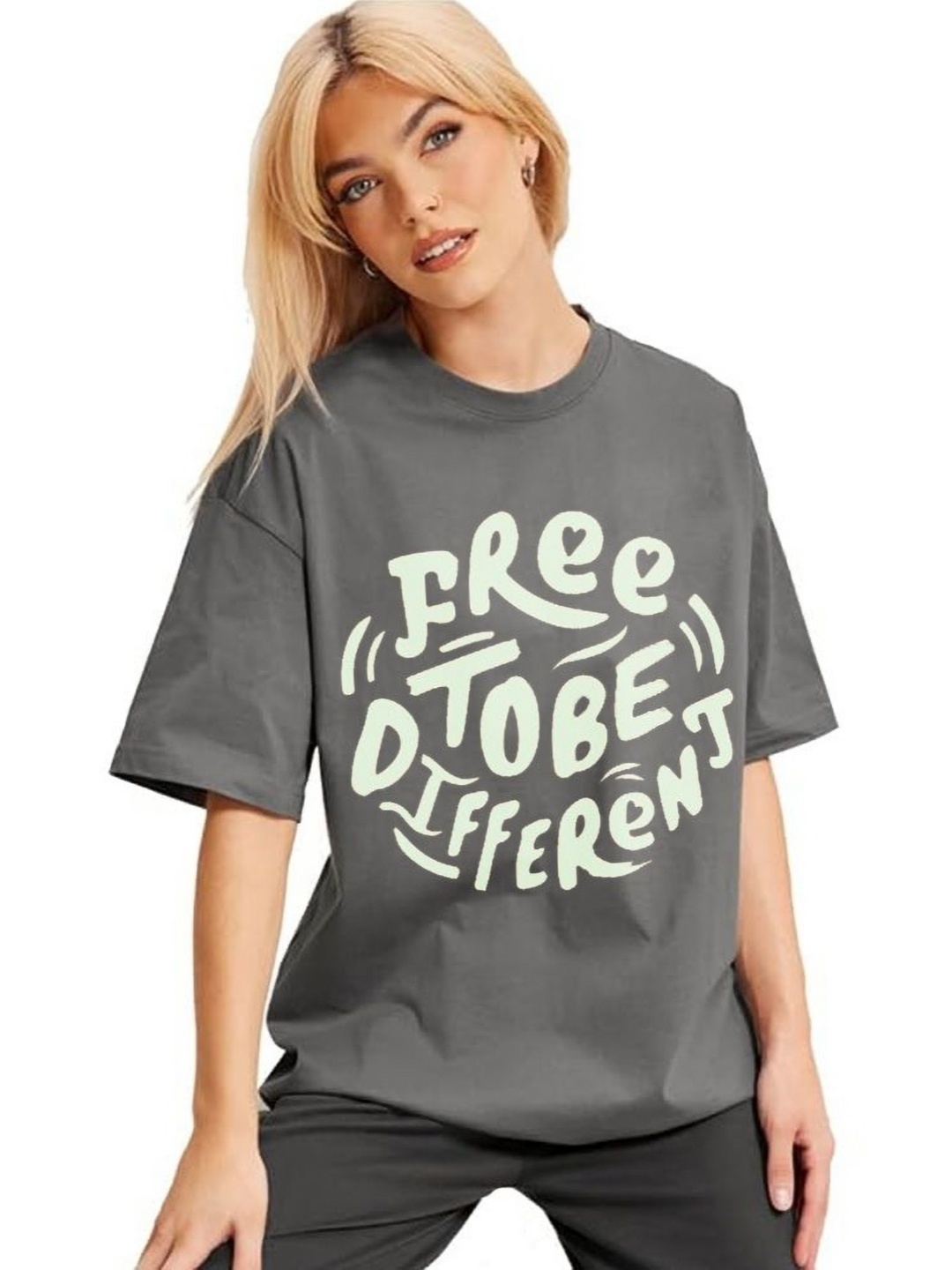 

VIXENLY Women Printed Applique T-shirt, Grey
