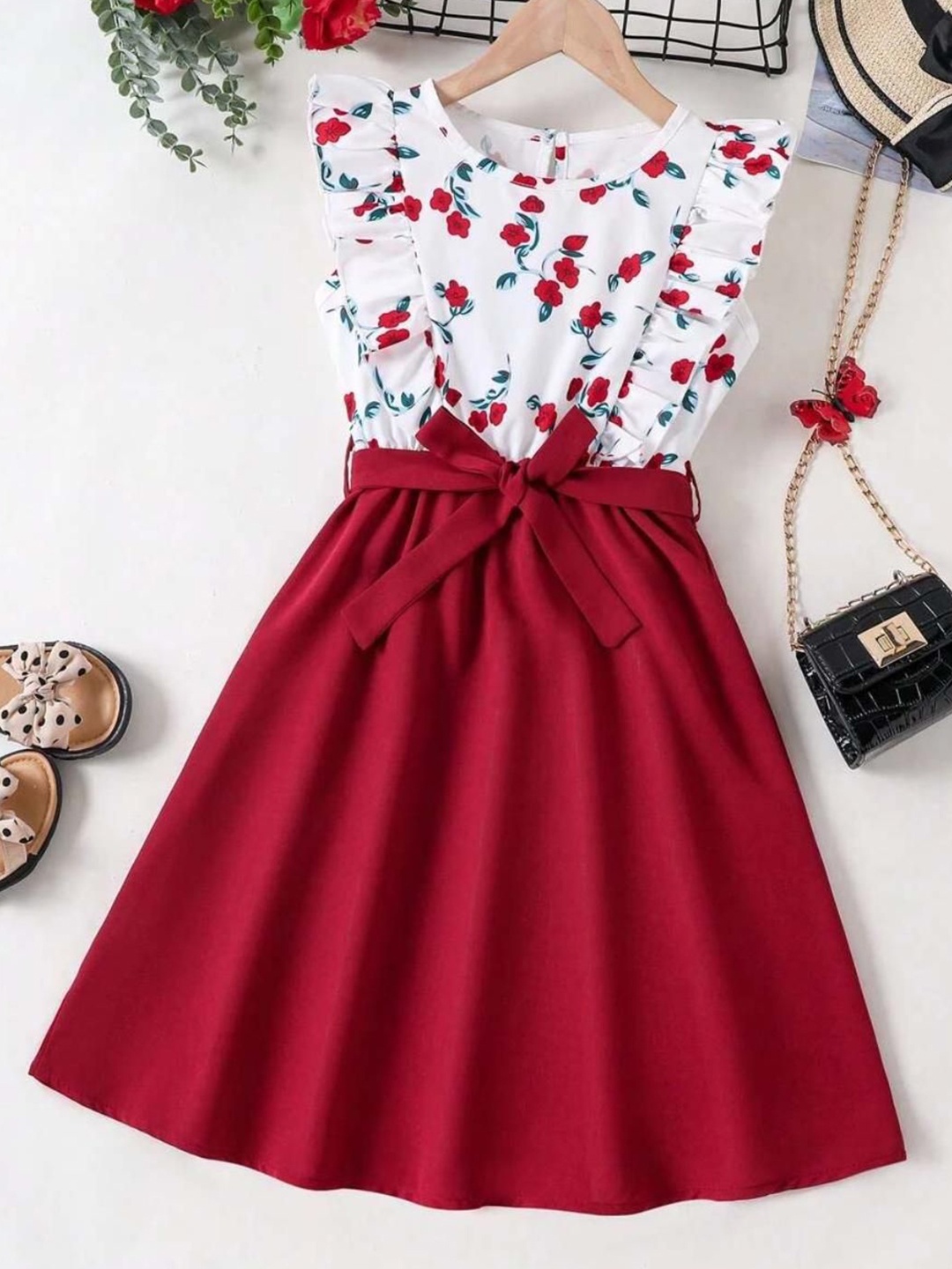 

Miss & Chief Girls Floral Printed Fit & Flare Dress, Red