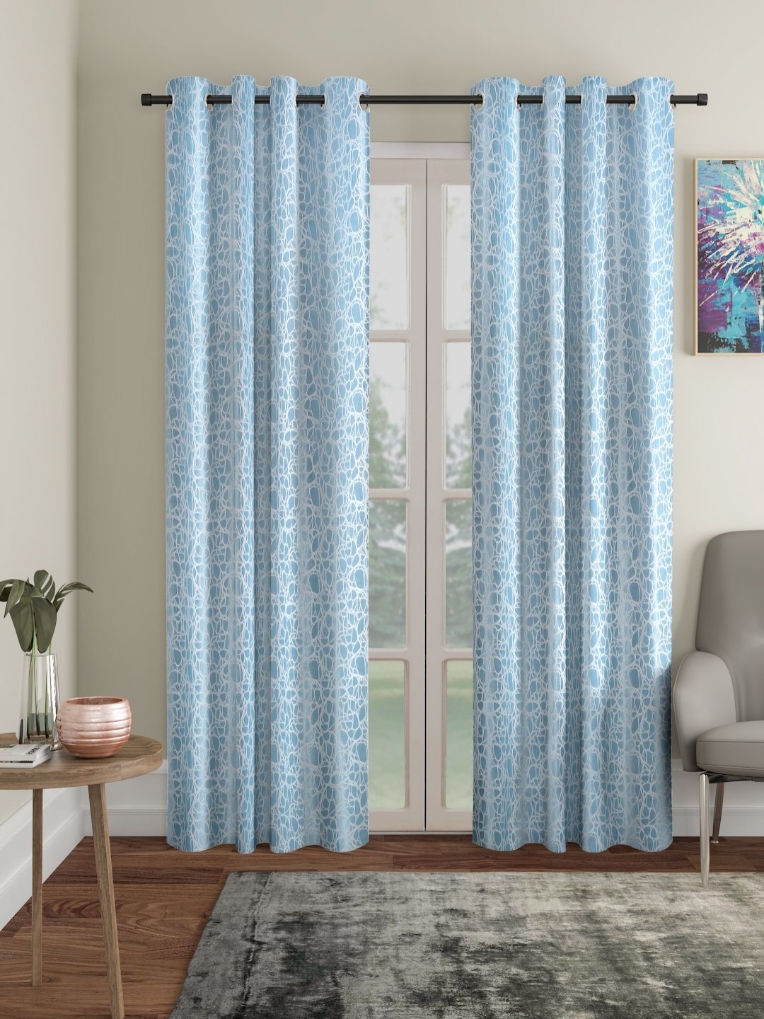 

HOSTA HOMES Blue & White Set of 2 Geometric Long Door Curtain