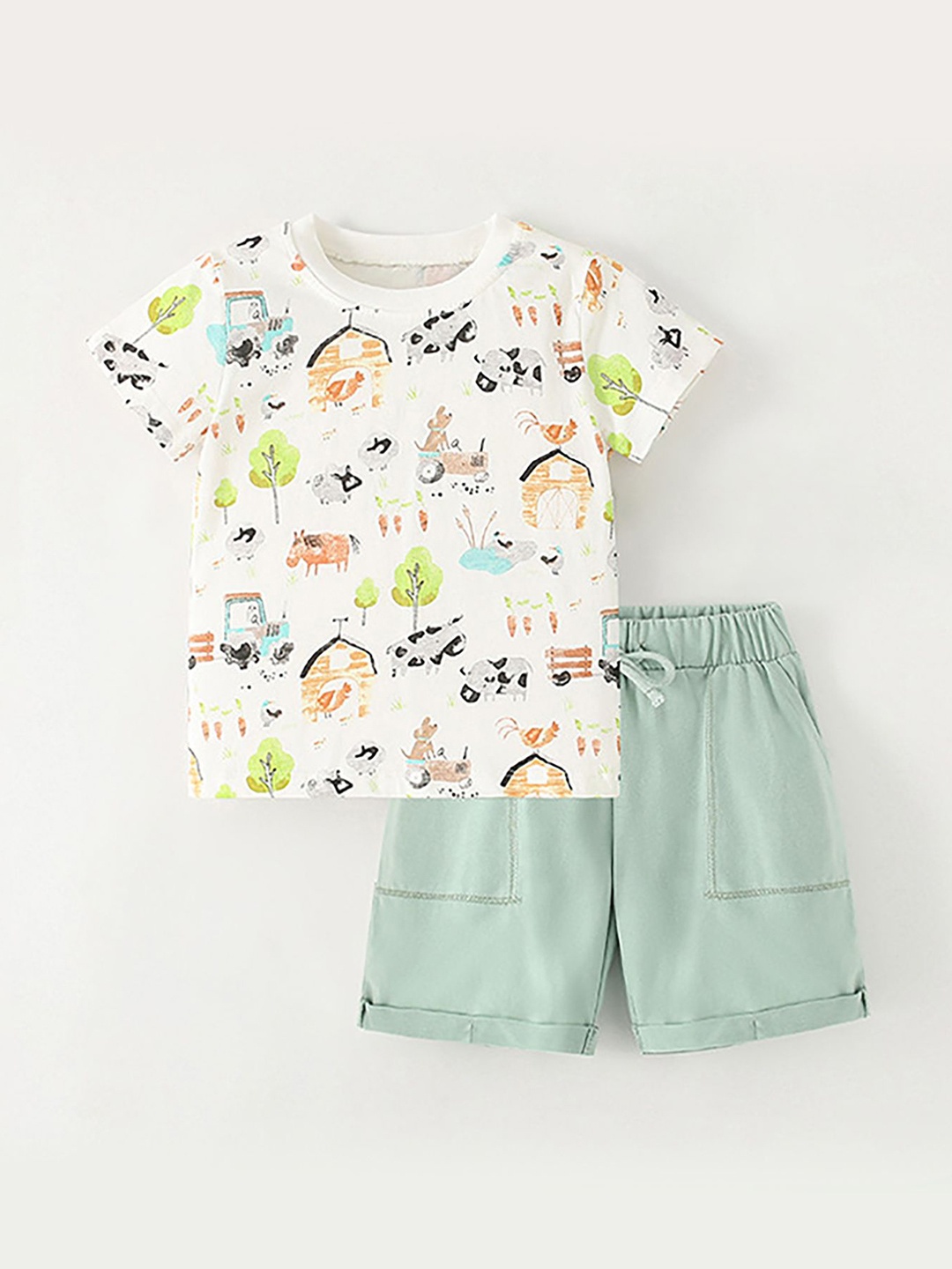 

LULU & SKY Boys Printed T-shirt with Shorts, White