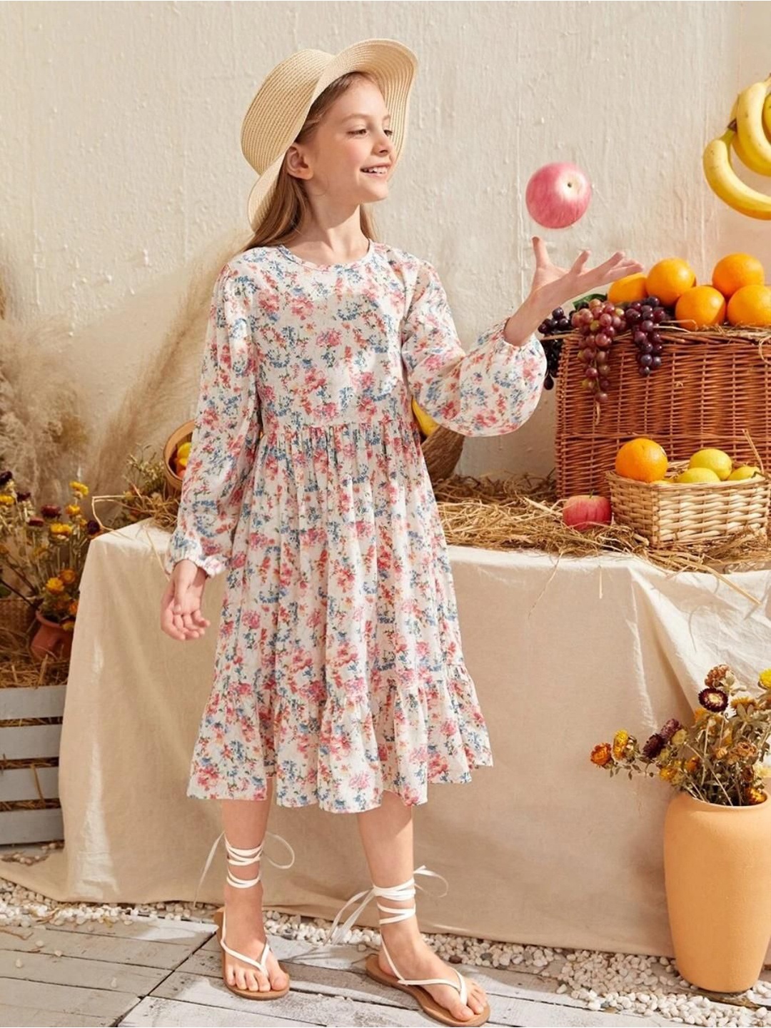 

Miss & Chief Girls Floral Printed Fit & Flare Dress, White