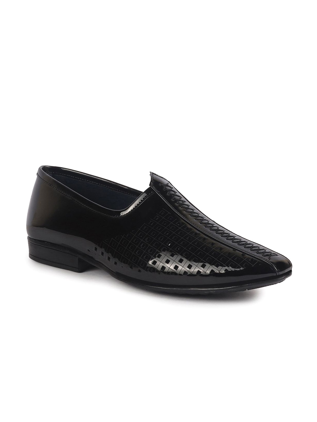 

FAUSTO Men Textured Patent Lightweight Leather Mojaris, Black