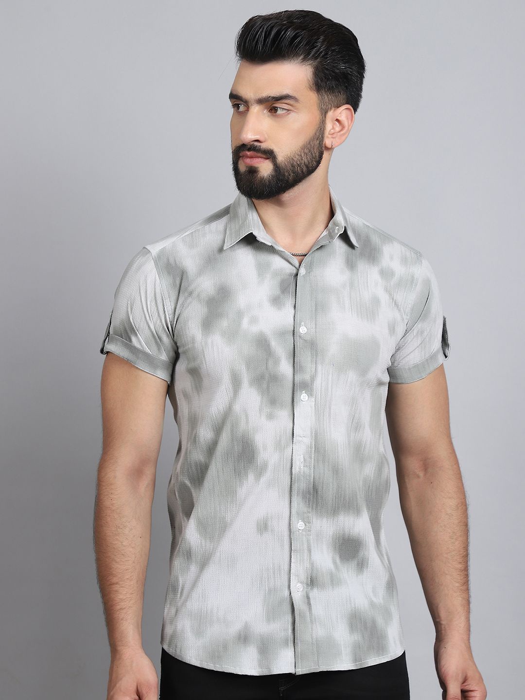 

Tanip Men Floral Sheer Printed Casual Shirt, Grey