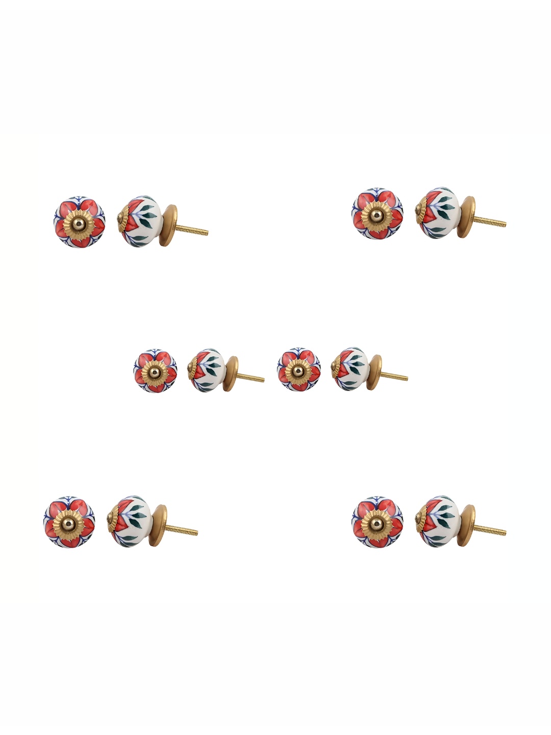

Indianshelf 6Pcs Red & White Textured Ceramic Knobs