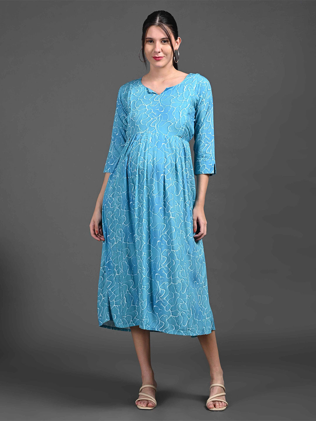

GOLDSTROMS Print A-Line Midi Dress, Turquoise blue