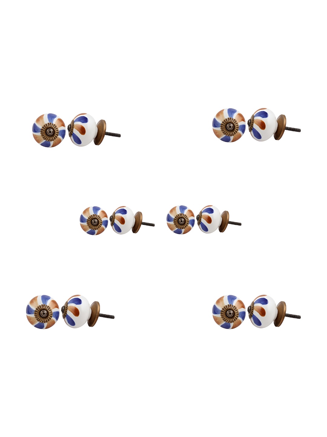 

Indianshelf 6-Pcs White & Blue Floral Printed Ceramic Knobs