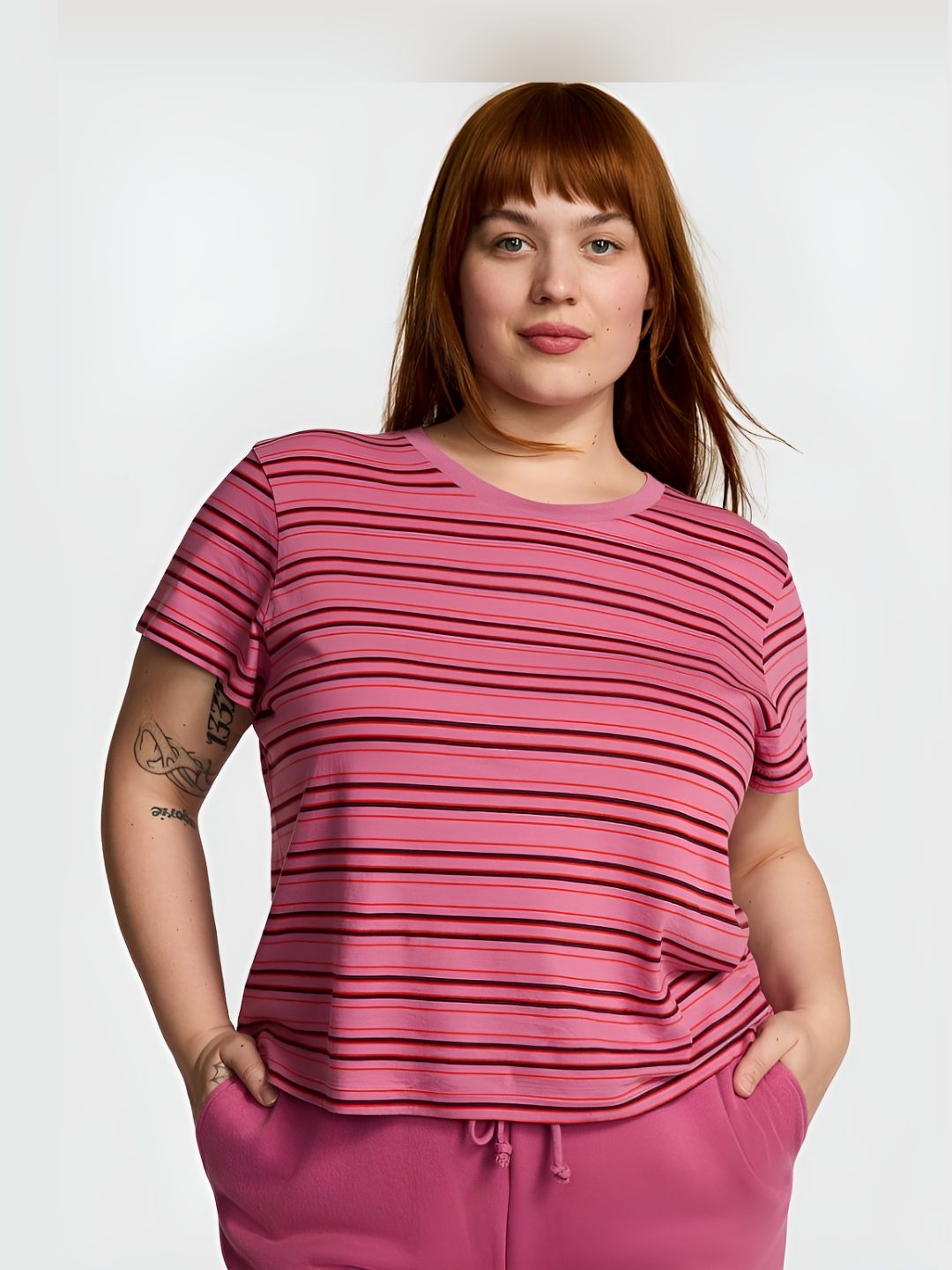 

Victoria's Secret Women Striped Drop-Shoulder Sleeves Pockets T-shirt, Multi