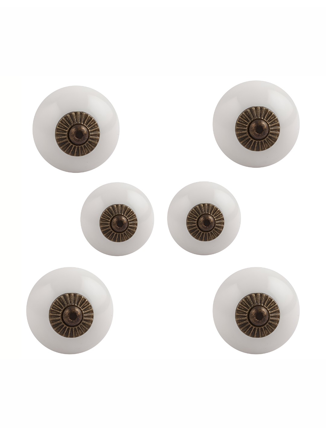 

Indianshelf Set Of 6 White & Brown Ceramic Round Knobs
