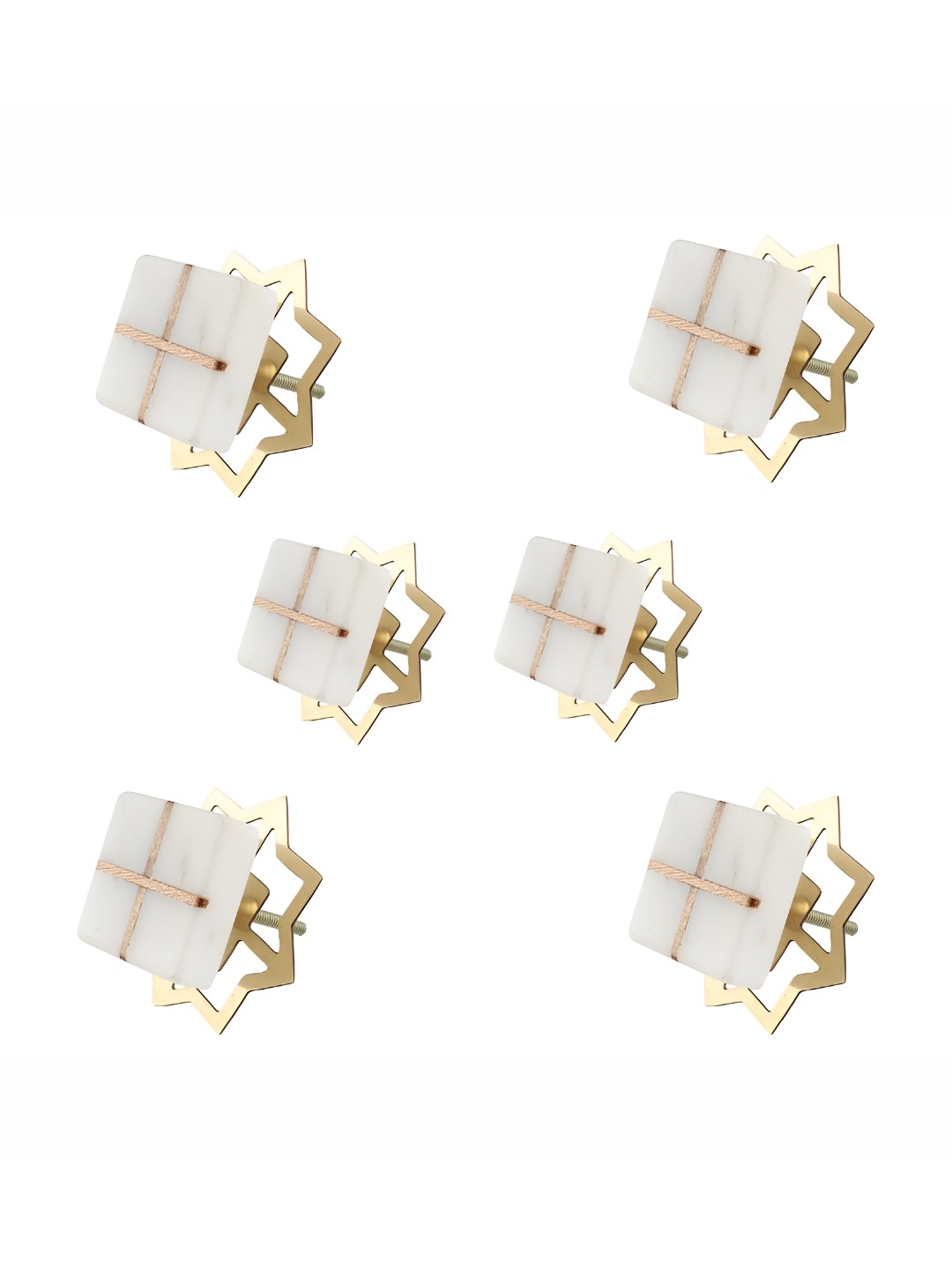 

Indianshelf 6-Pcs White & Gold Printed Stone Knobs