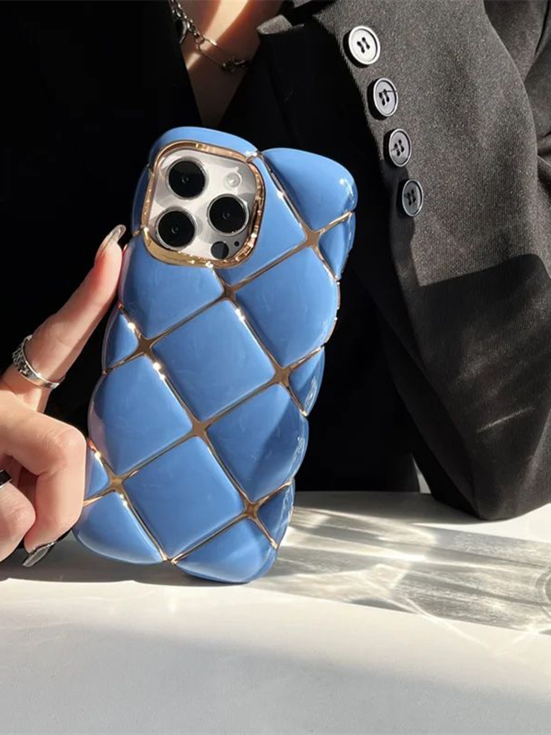 

Luxury Kase Solid Printed iPhone 13 Pro Max Back Case Mobile Accessories, Blue