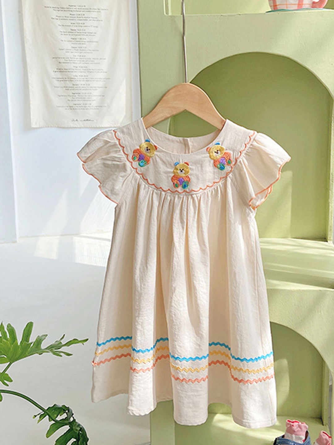 

LULU & SKY Girls Embroidered Round Neck Cotton Dress, Beige