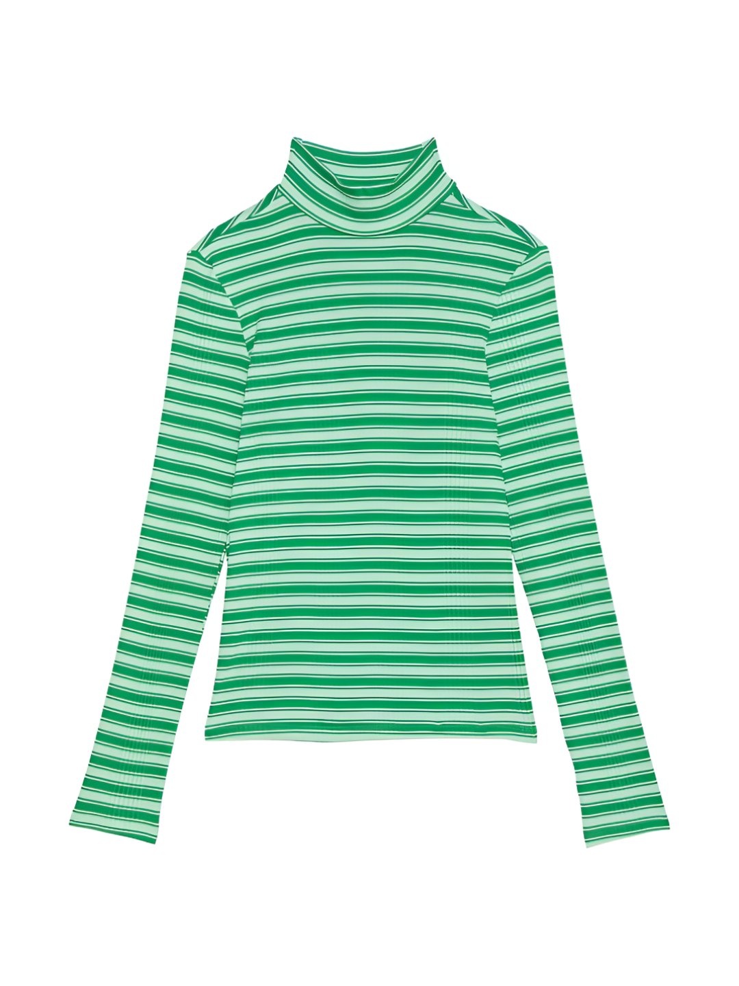 

Victoria's Secret Women Striped Turtle Neck Cotton T-shirt, Green