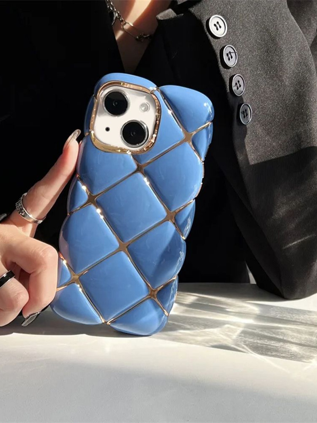 

Luxury Kase Solid Printed iPhone 14 Plus Back Case Mobile Accessories, Blue
