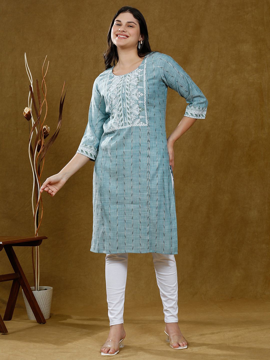 

True Shape Women Ethnic Motifs Cotton Printed Maternity Kurta, Green