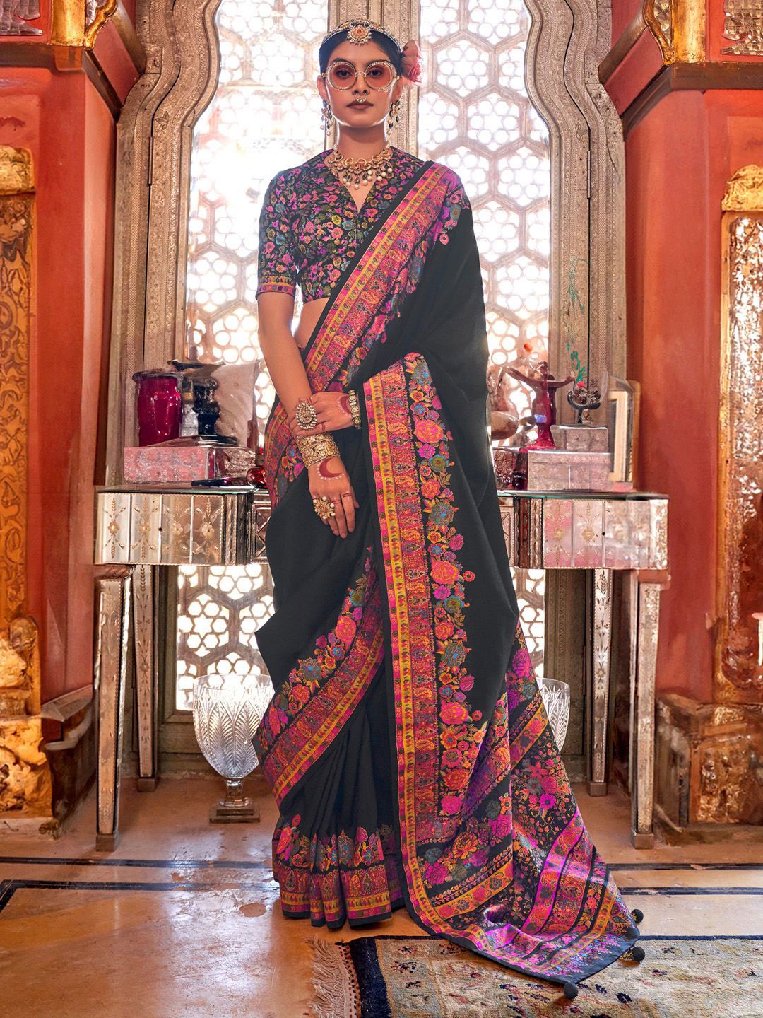 

Anouk Ethnic Motifs Silk Blend Banarasi Saree, Black