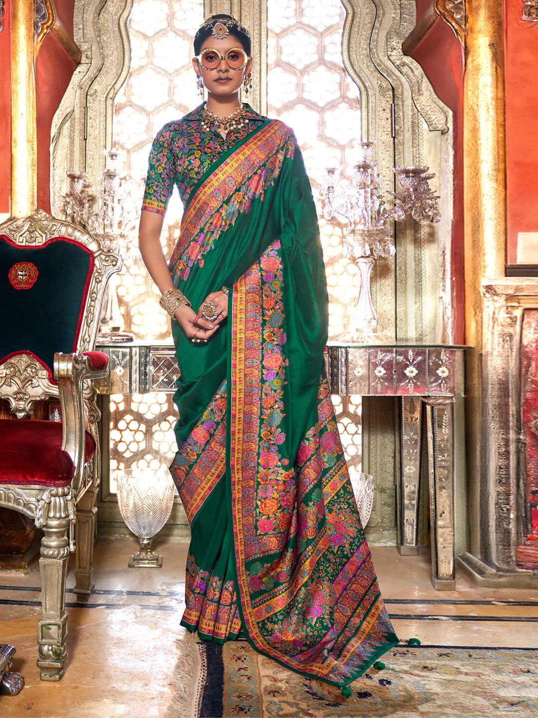 

Anouk Ethnic Motifs Silk Blend Banarasi Saree, Green