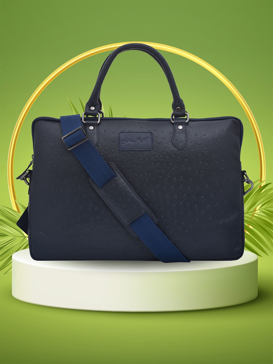 

OLIVE MIST Unisex Textured Leather Laptop Bag, Blue