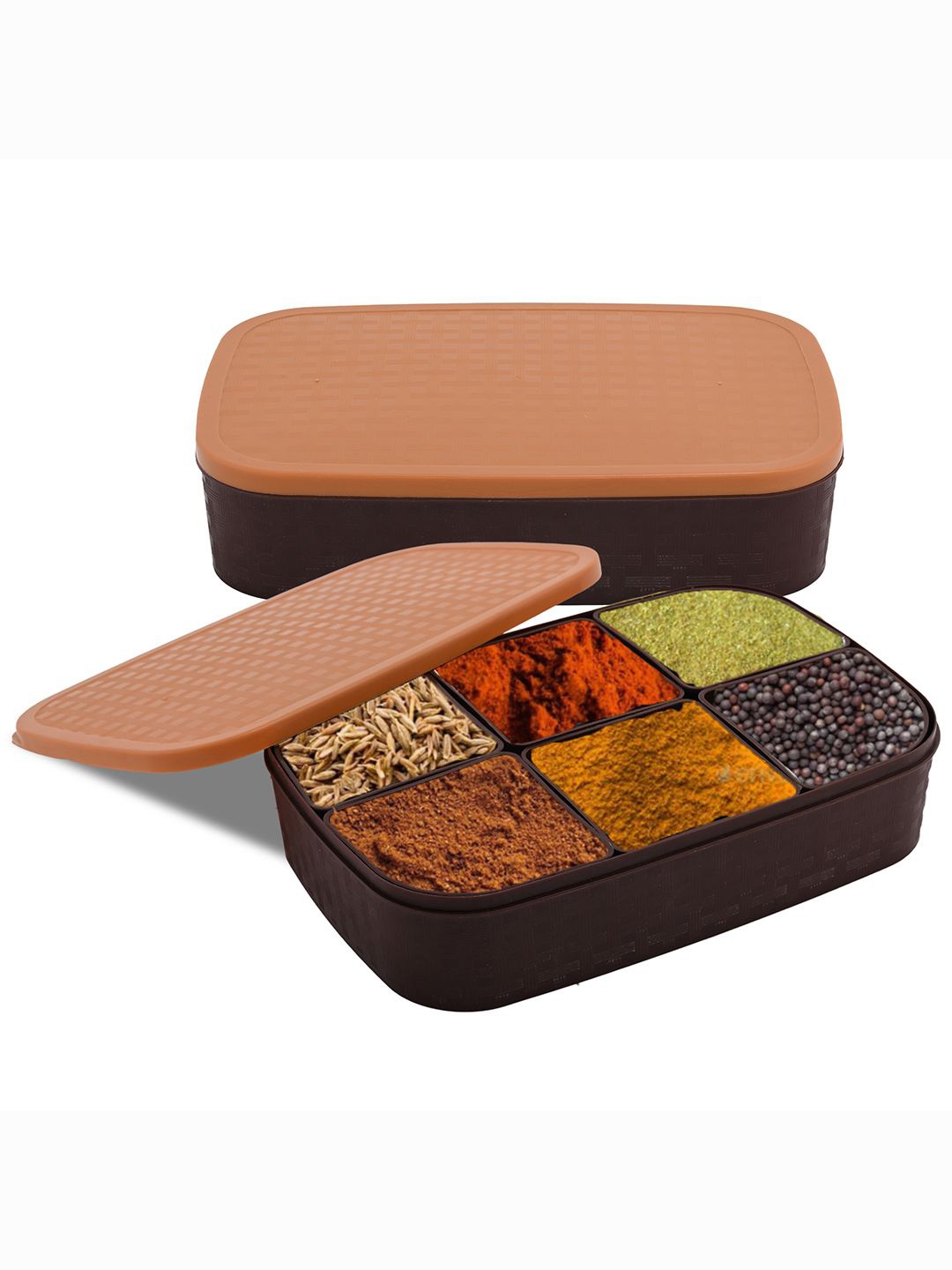 

Kuber Industries Brown & Beige 2 Pieces 6 In 1 Spice Boxes
