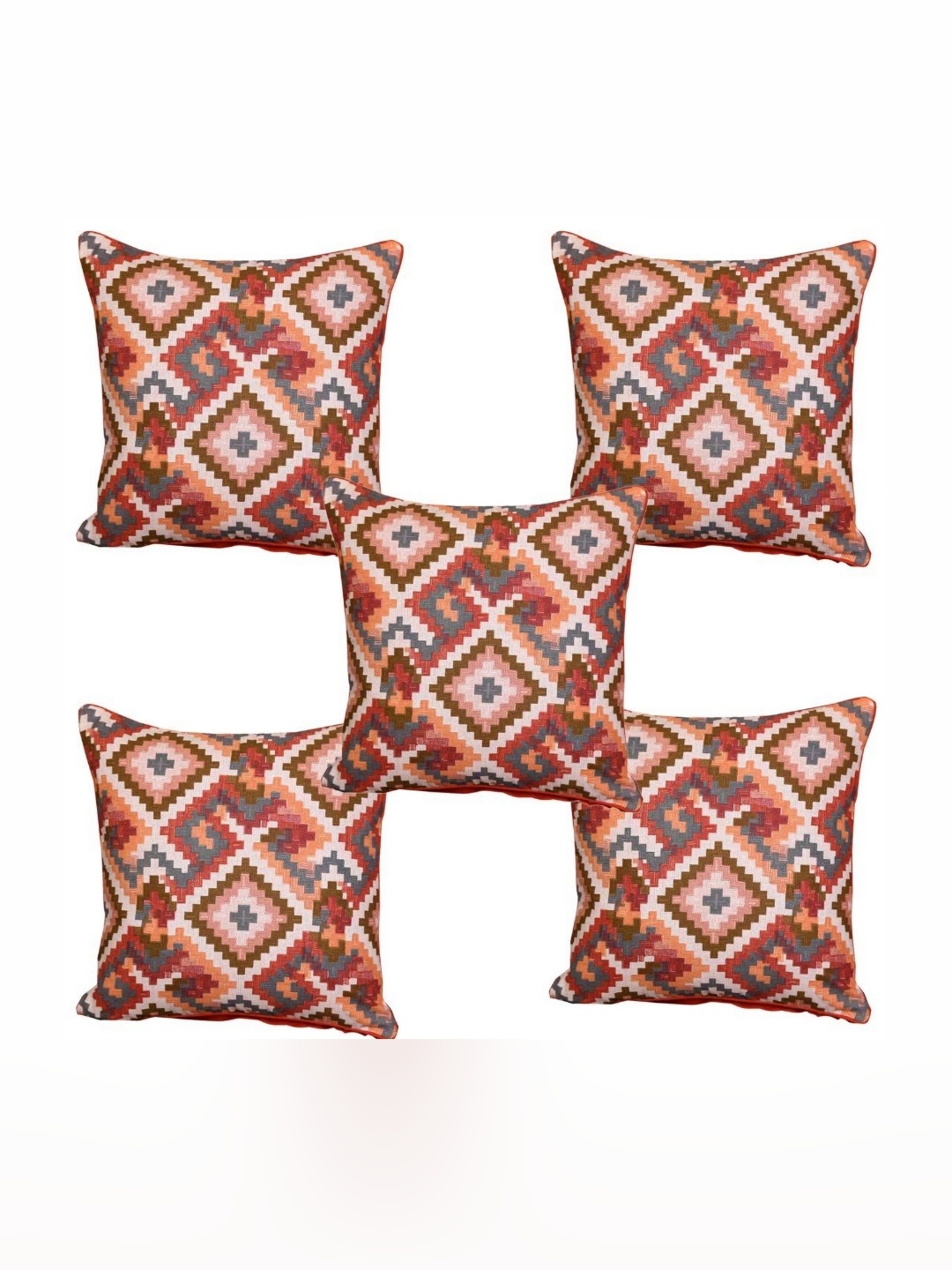 

BILBERRY Furnishing by preeti grover Set of 5 Cotton Pillow Covers (16 X 16 Inches), Red