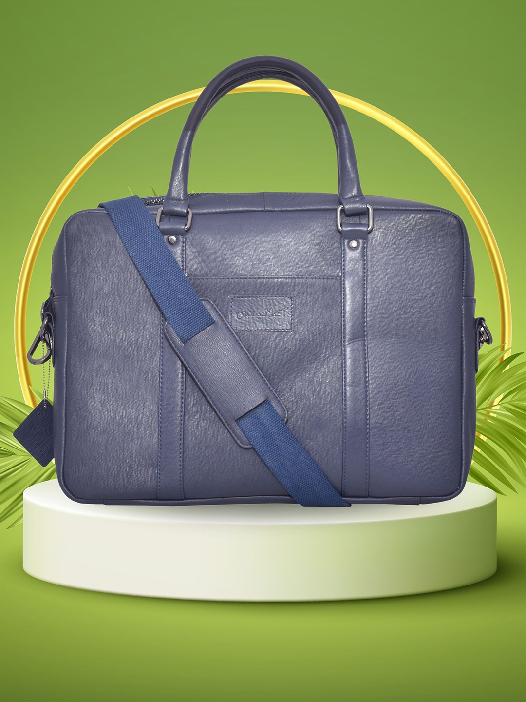 

OLIVE MIST Unisex Textured Leather Laptop Bag, Blue