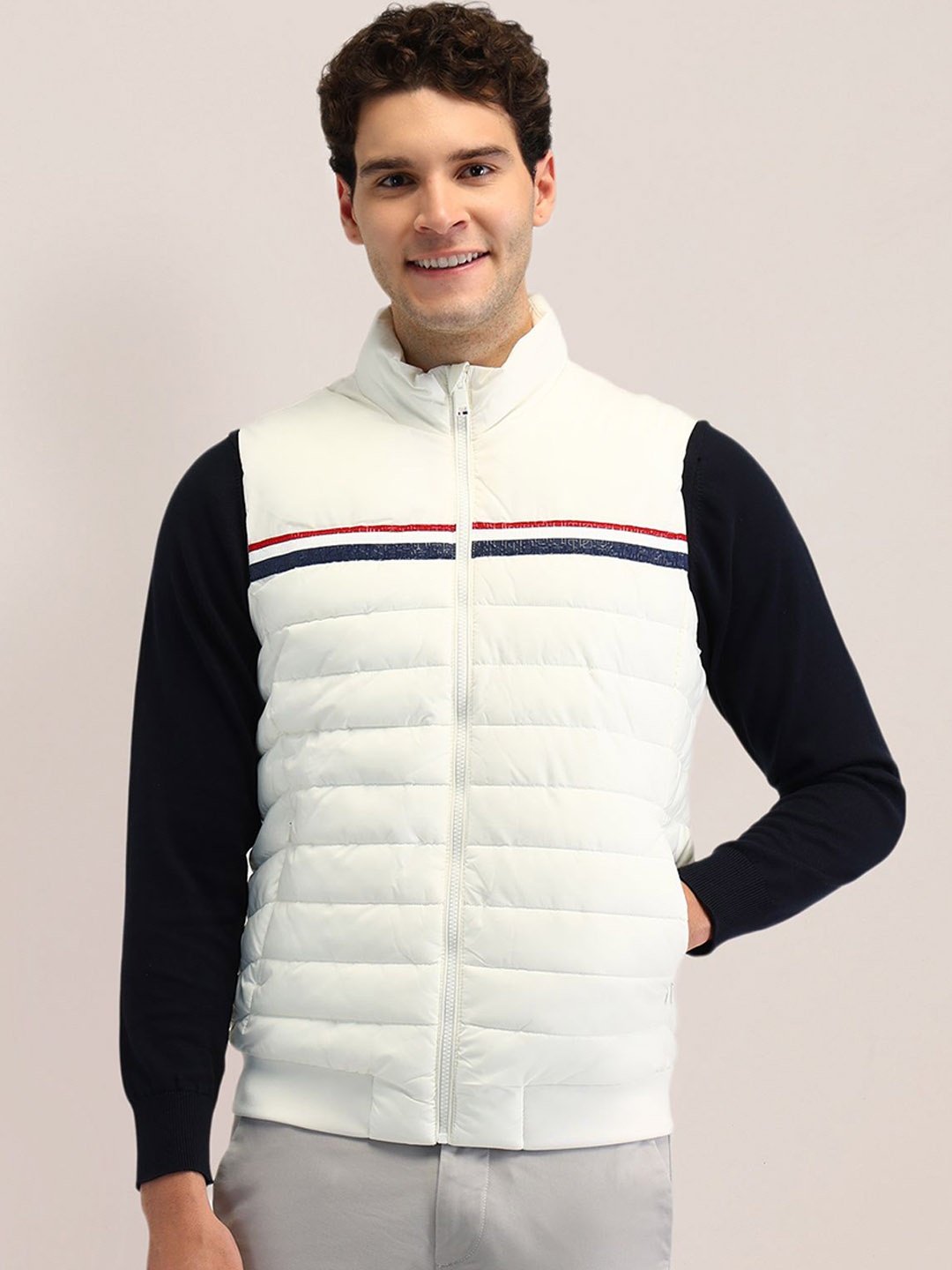 

U.S. Polo Assn. Men Striped Bomber Jacket, White
