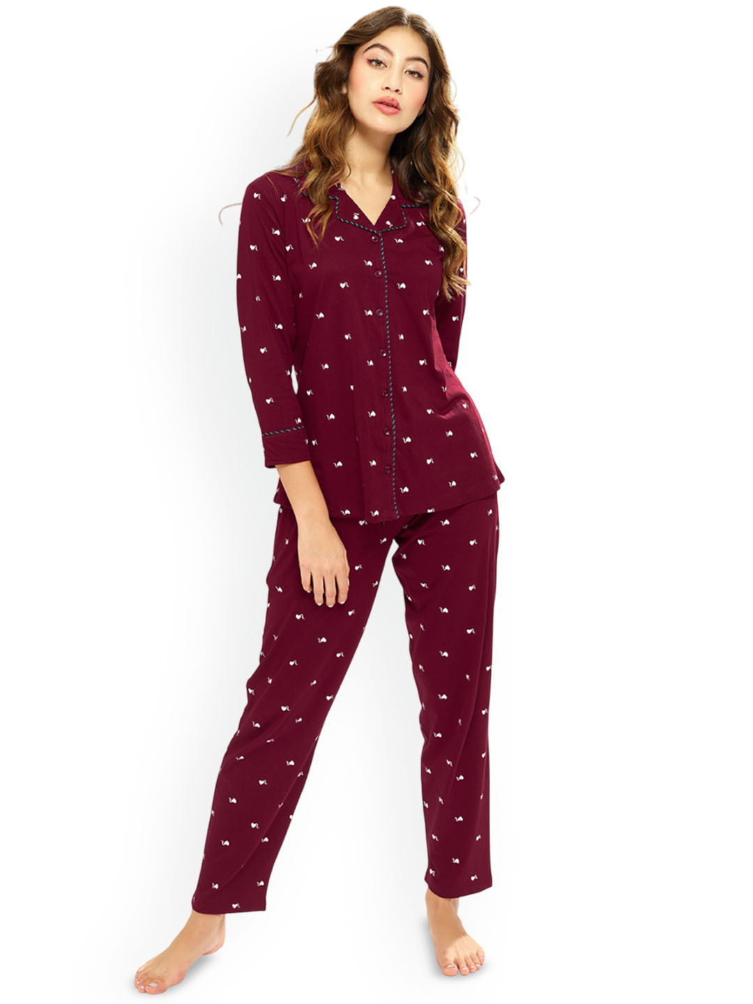 

Lotik Women Printed Night suit, Maroon