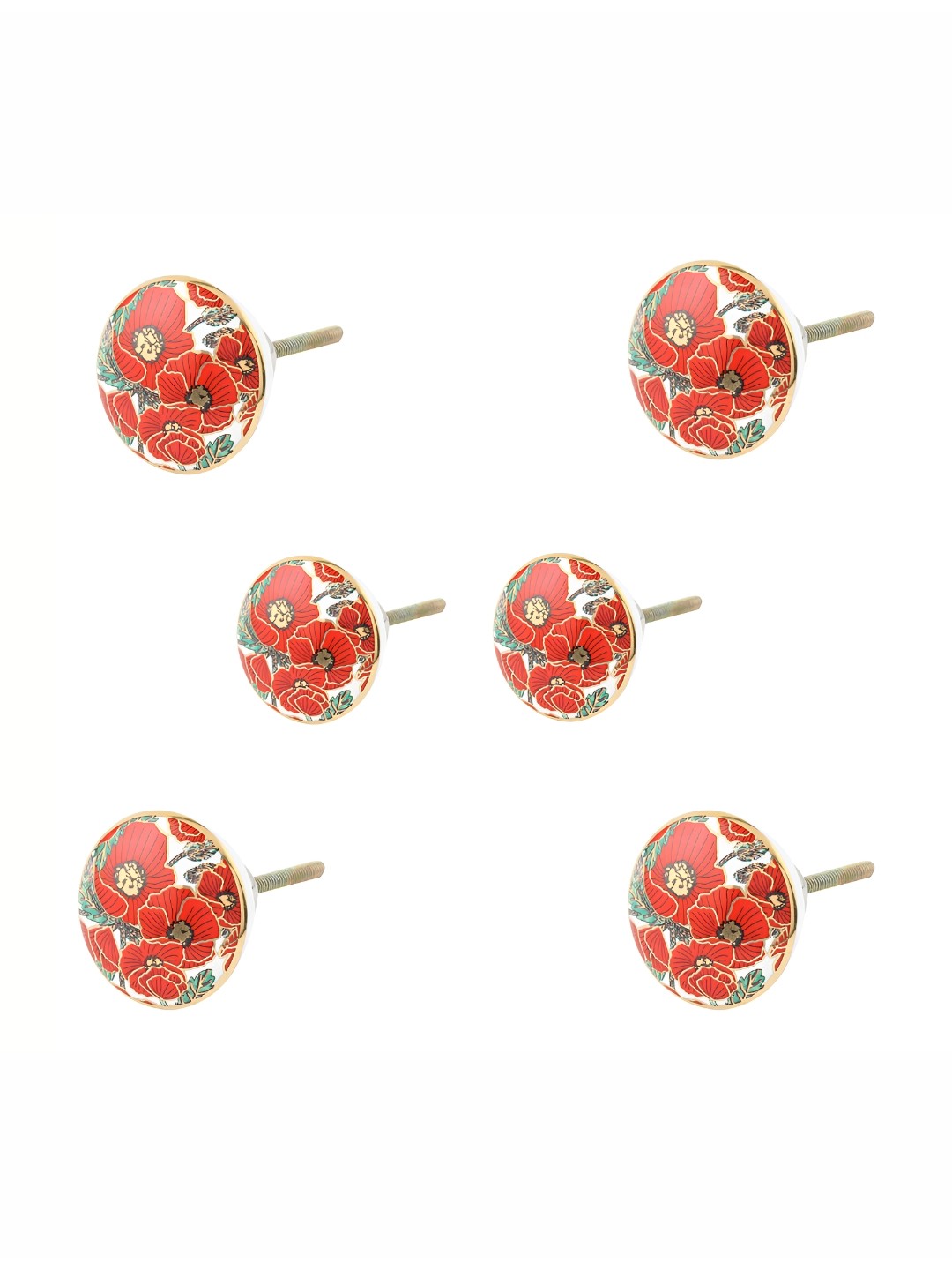 

Indianshelf 6-Pcs Red & White Printed Ceramic Knobs