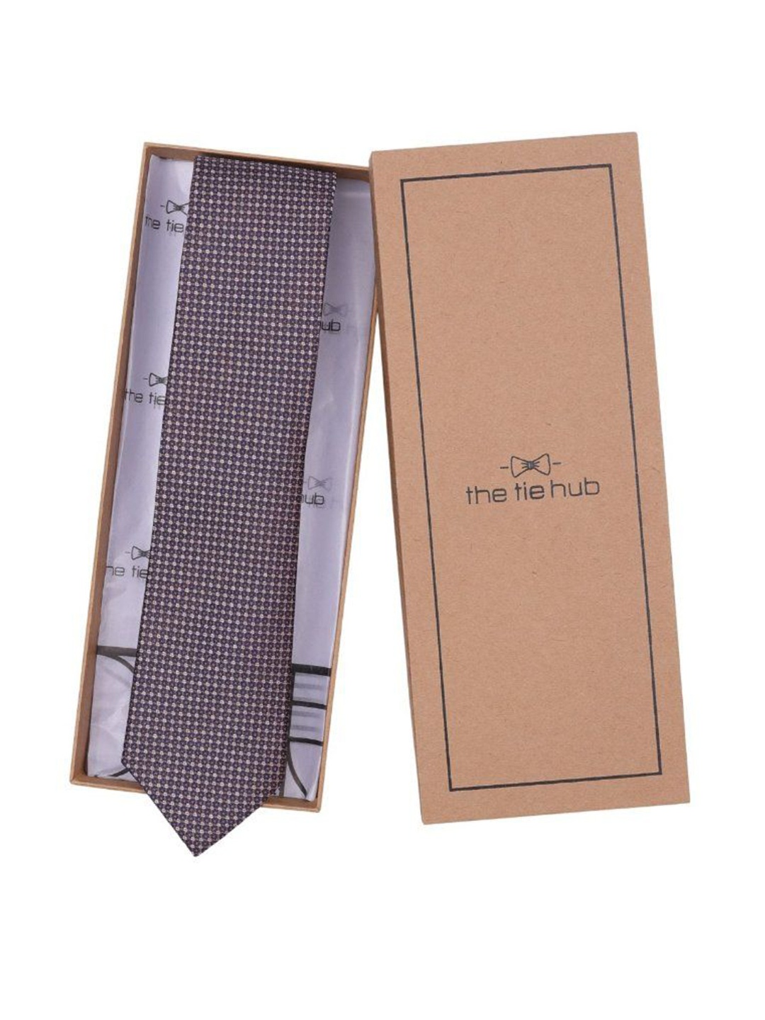 

The Tie Hub Men Printed Skinny Tie, Navy blue