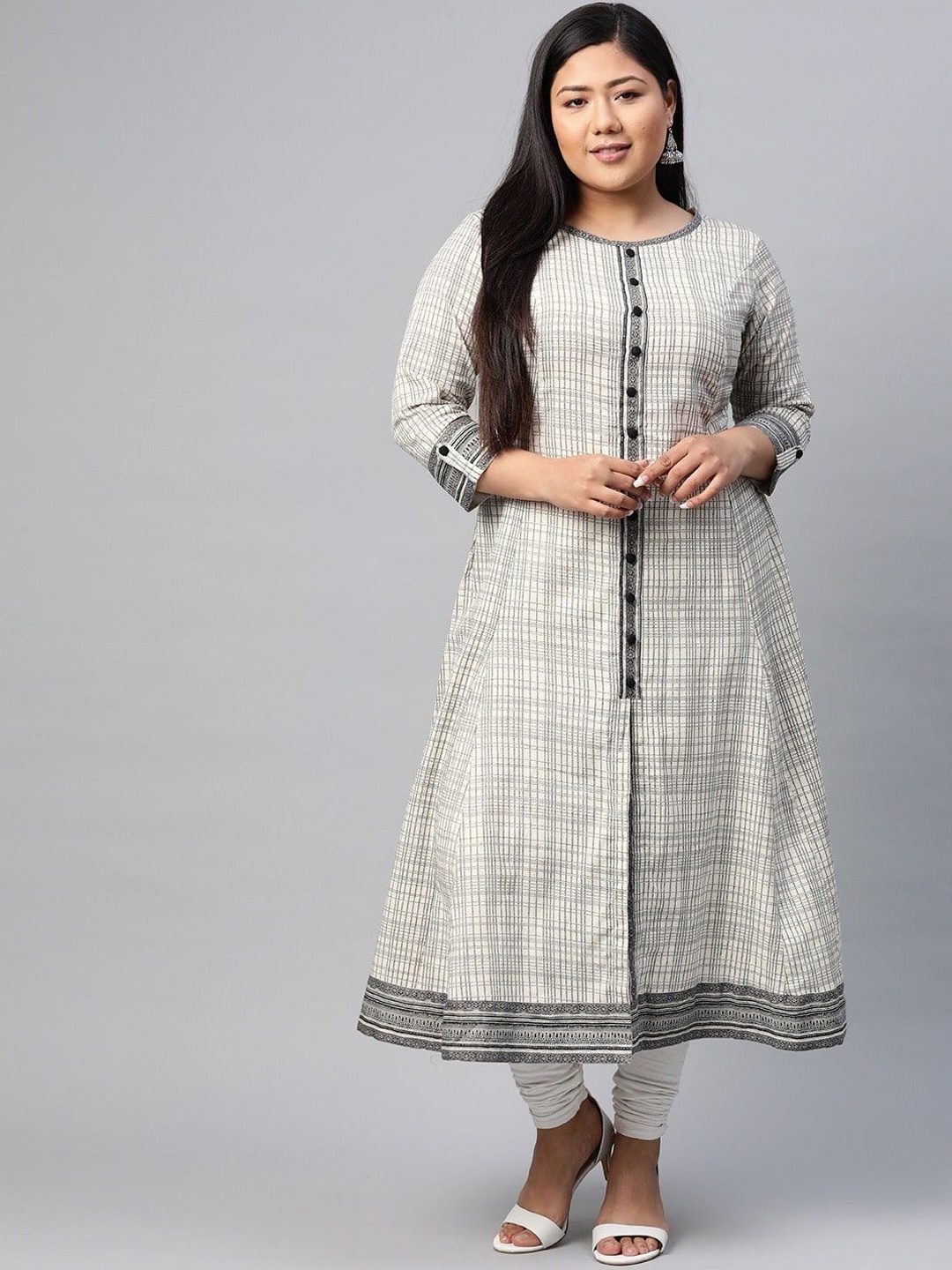 

KALINI Women Geometric Printed Anarkali Kurta, Off white