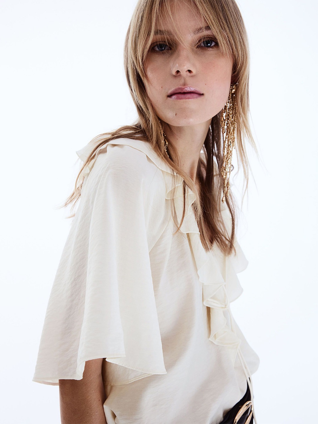 

H&M Flounce-Trimmed Blouse Top, White