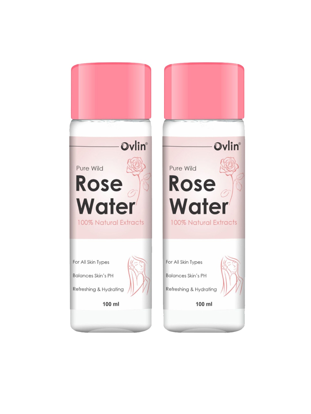 

OVLIN Set Of 2 100% Natural Pure Wild Refreshing & Hydrating Rose Water -100 ml, Pink