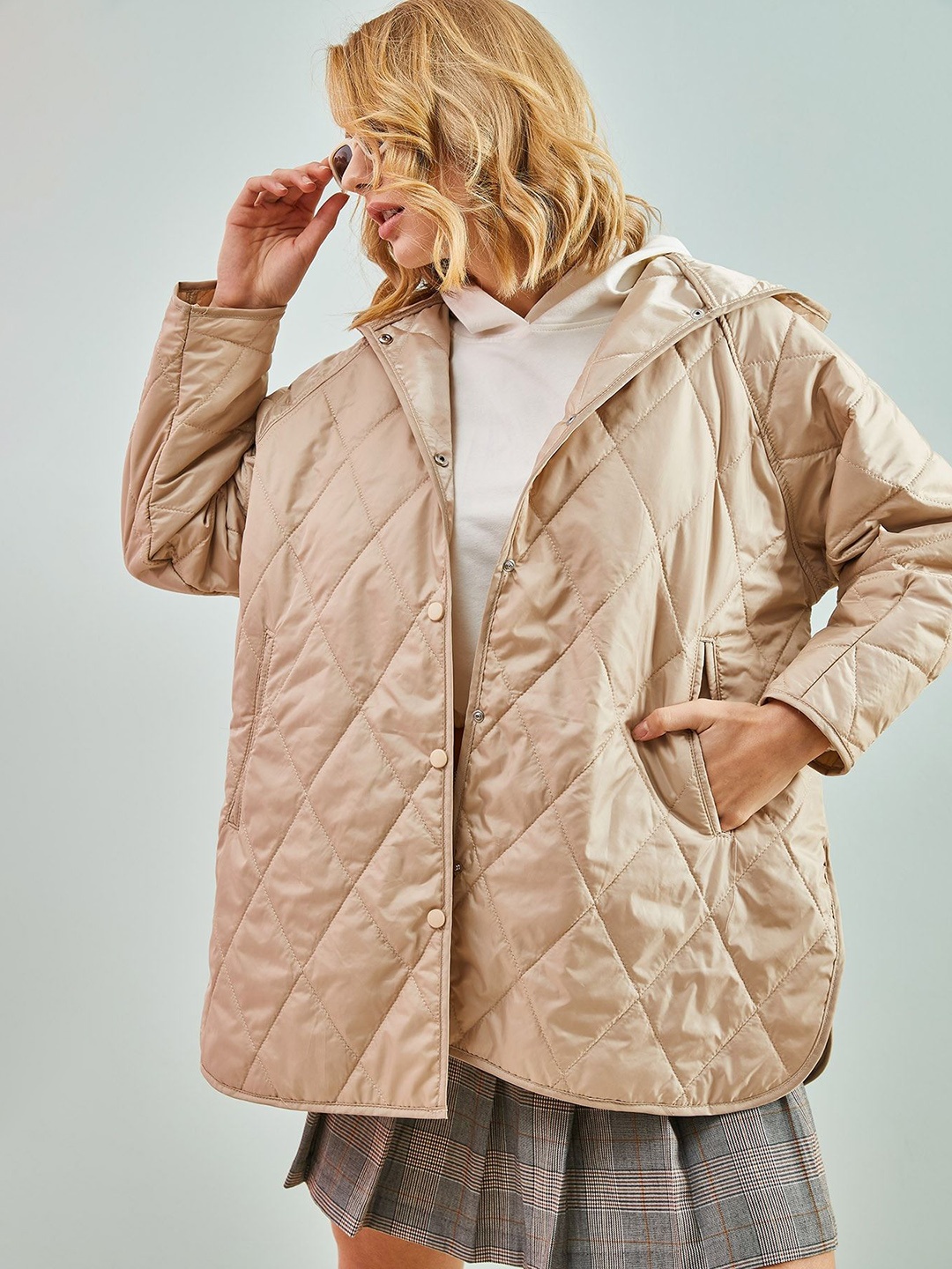 

Trendyol Longline Quilted Jacket, Beige