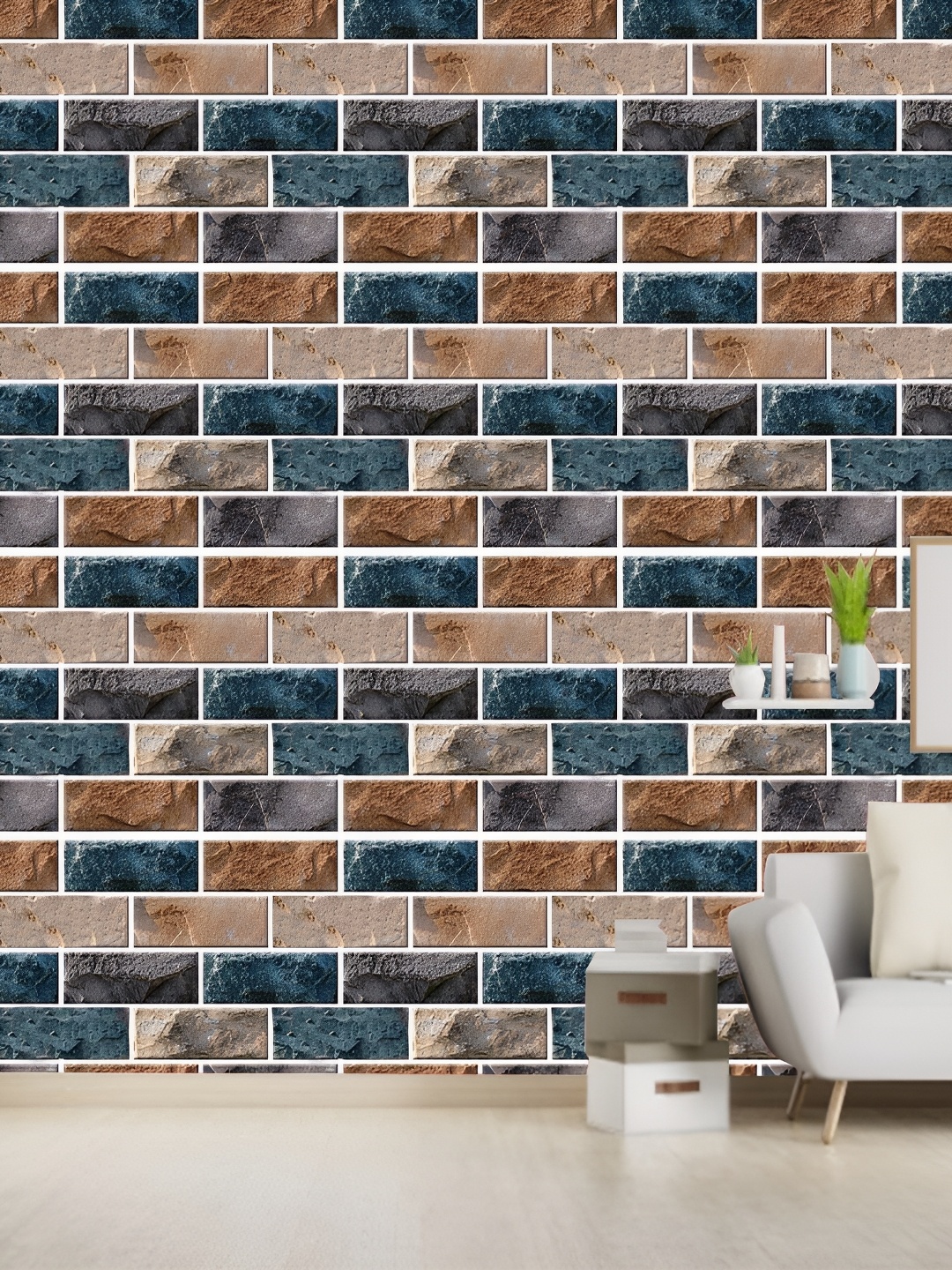 

Asian royal Beige & Blue Printed Waterproof Wall Sticker