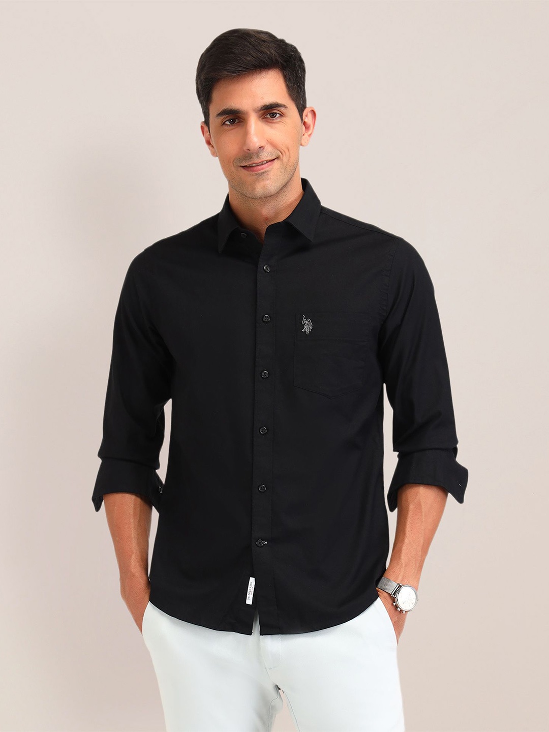 

U.S. Polo Assn. Men Classic Tailored Fit Opaque Casual Shirt, Black
