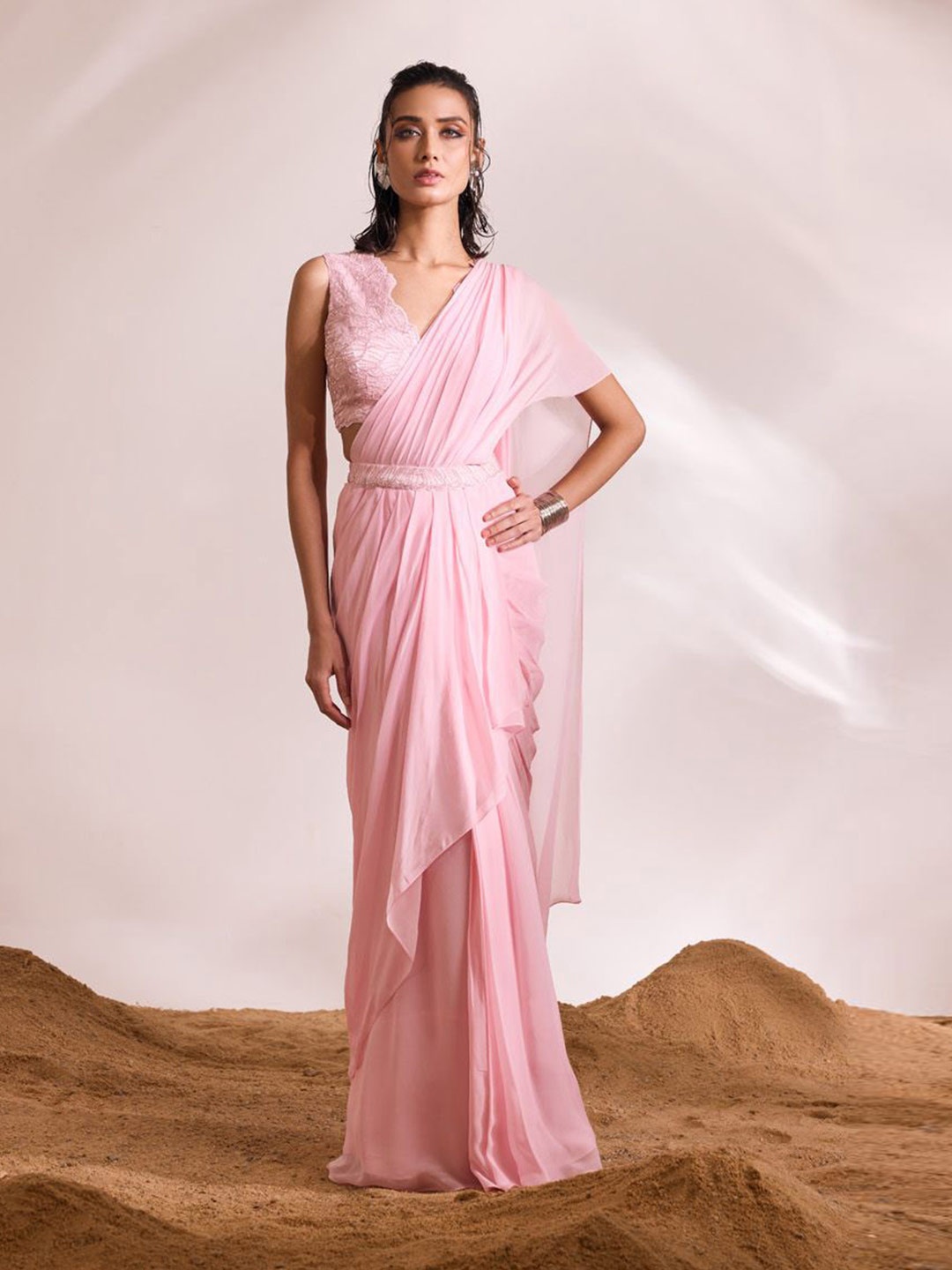 

DIVYA AGGARWAL Beads and Stones Saree, Pink