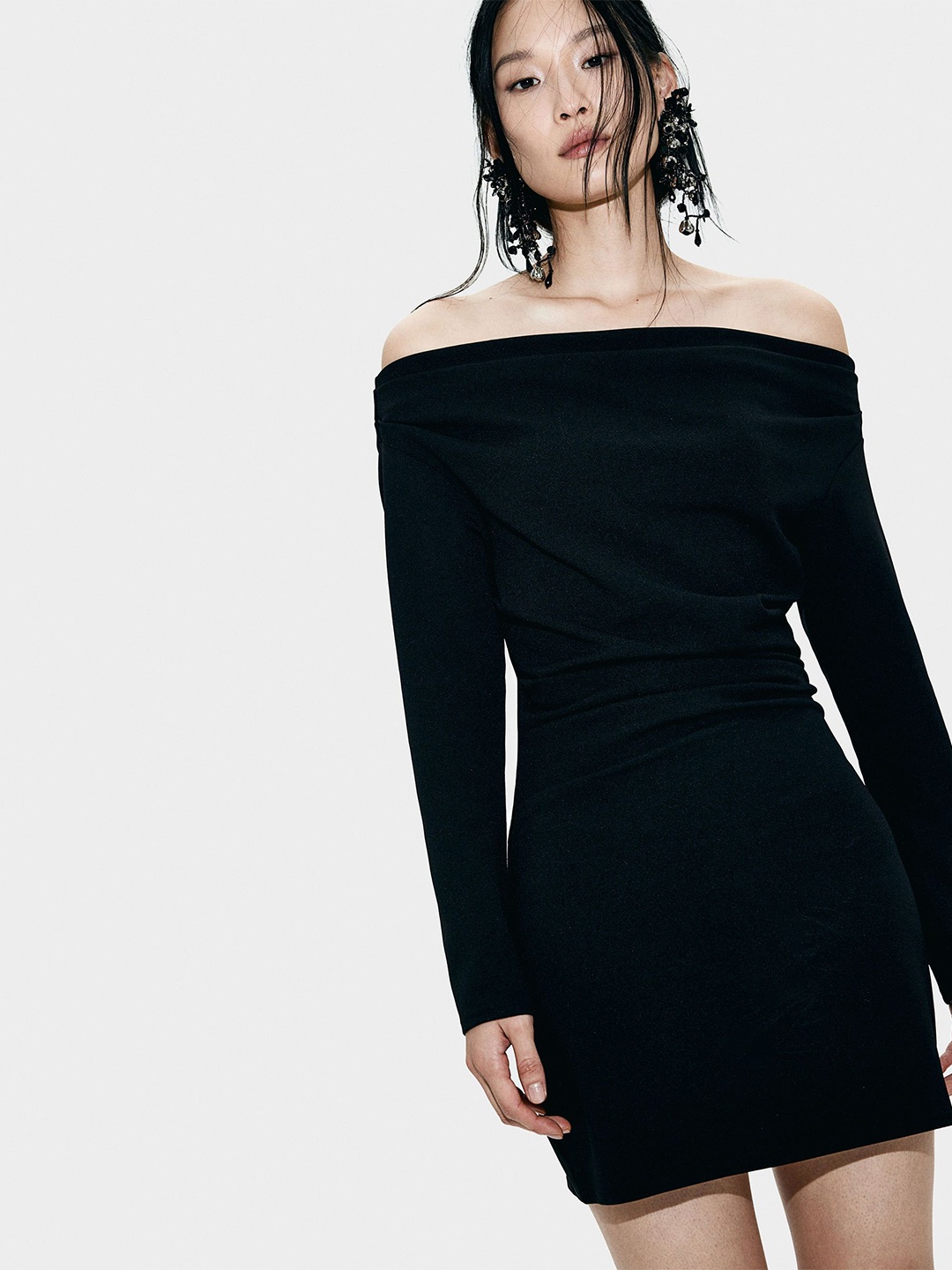 

H&M Women Draped Off-The-Shoulder Dress, Black