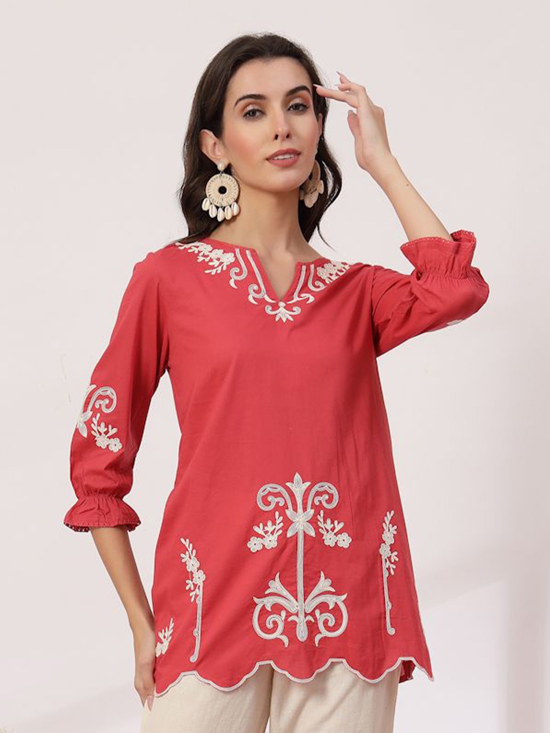 

Nayam By Lakshita Women Embroidered A-line Cotton Tunic, Pink