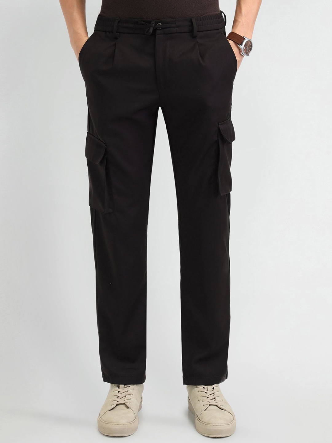 

Arrow New York Men Smart Slim Fit Pleated Cargos Trousers, Brown