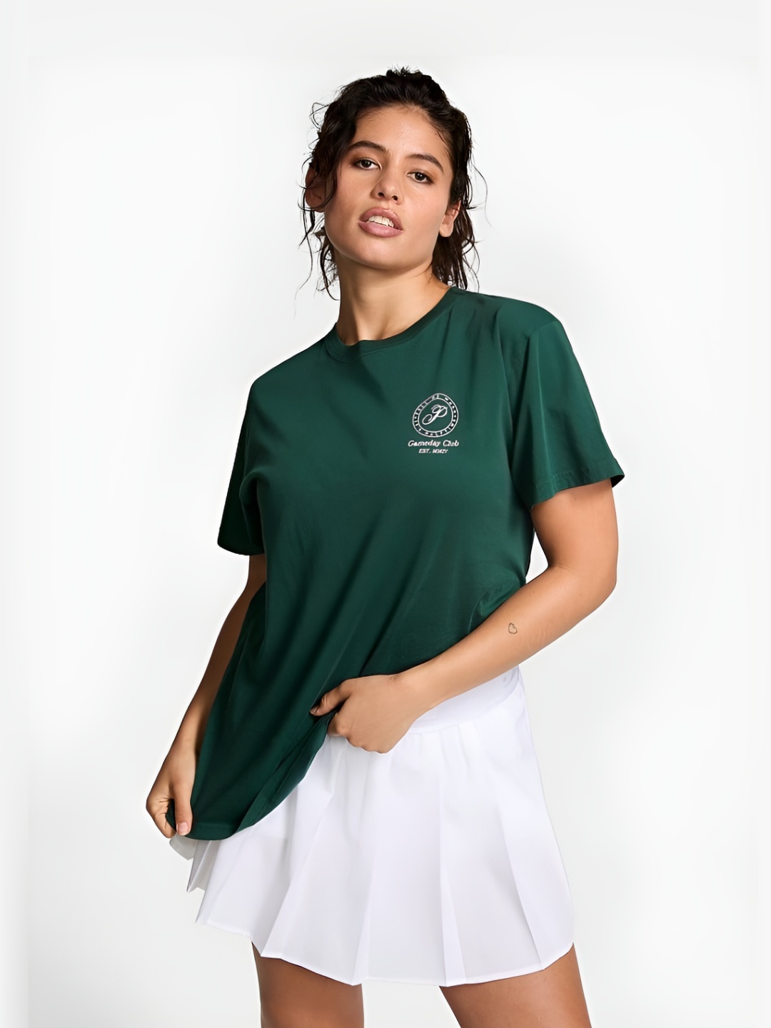 

Victoria's Secret Women Solid Round Neck Cotton T-shirt, Green