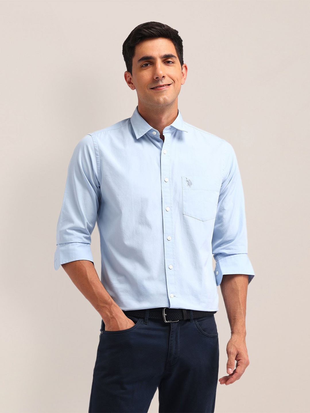 

U.S. Polo Assn. Men Classic Tailored Fit Opaque Casual Shirt, Blue