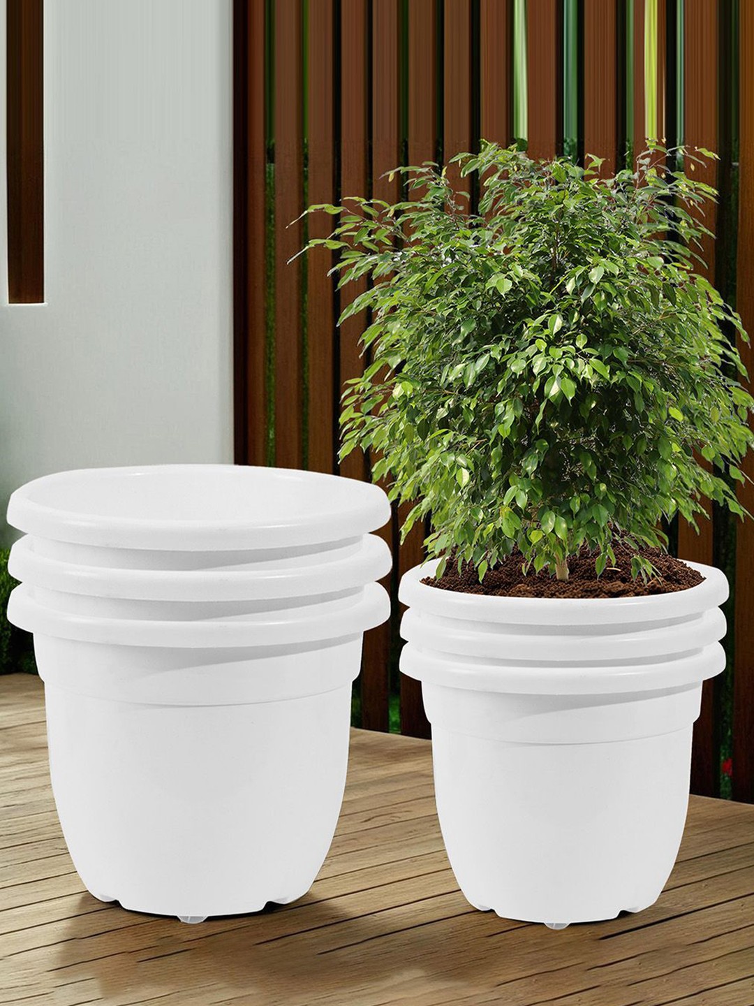 

Kuber Industries 6-Pcs White Flower Pot With Removable Wheels