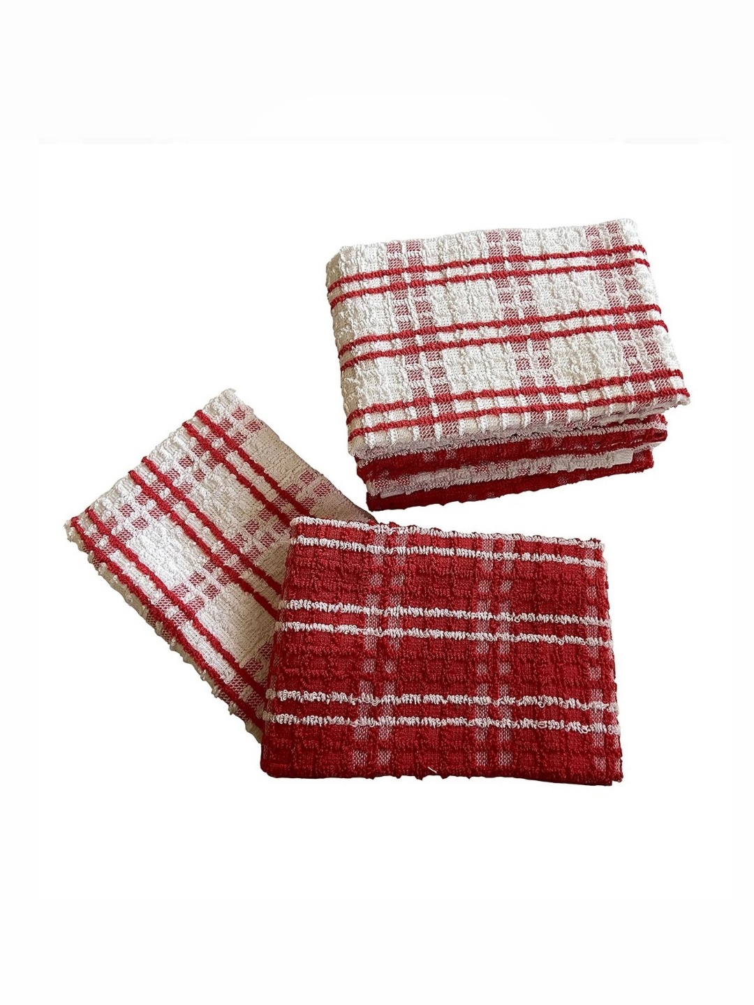 

Lushomes 6-Pcs Pink & White Checked Pure Terry Cotton Kitchen Towels, Red