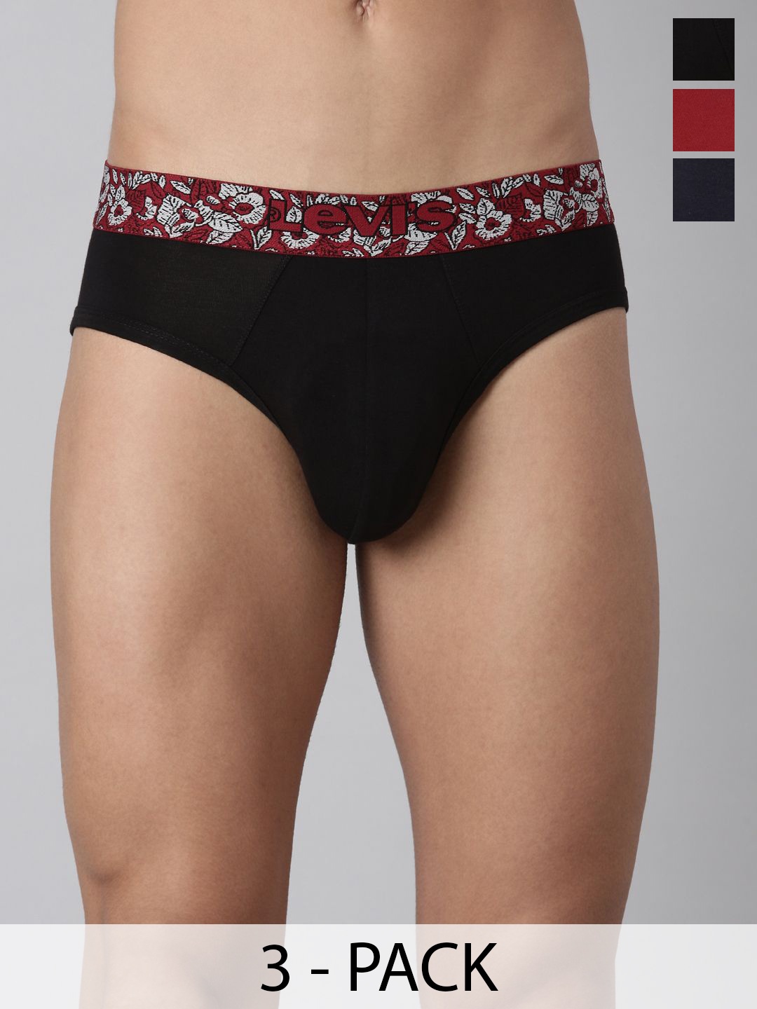 

Levis Men Solid Pack of 3 Micro Modal Cotton with Jacquard Ultrasoft Waistband Brief, Red