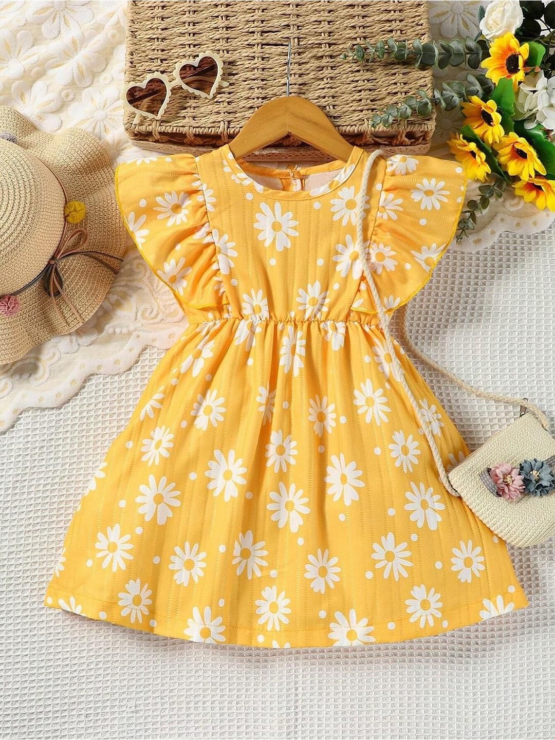 

Miss & Chief Girls Cotton Floral Printed Fit & Flare Midi Dress, Yellow