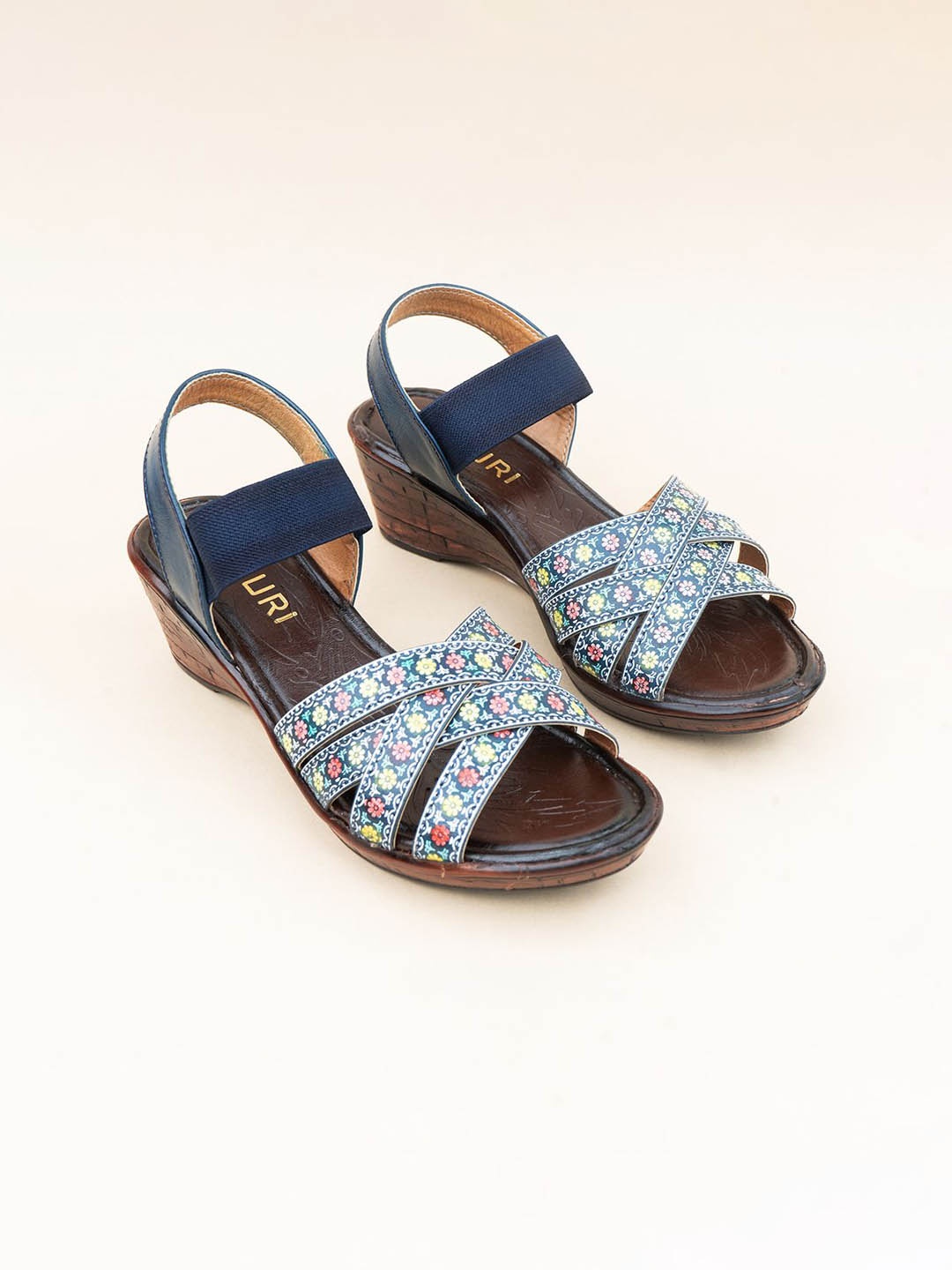 

Ozuri Women Printed Open Toe Leather Wedge Sandals, Navy blue