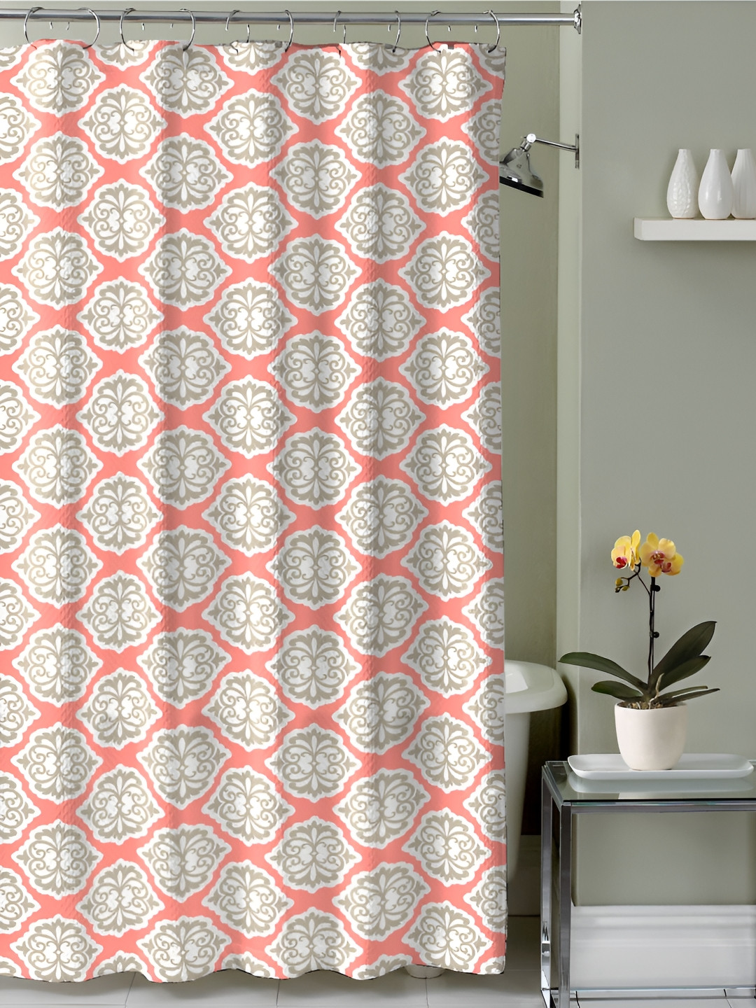 

Lushomes Red Printed Shower Curtain With Hooks