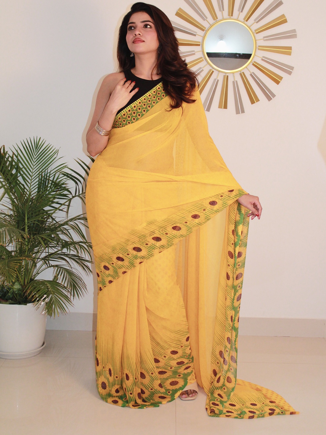 

Sanwariya Silk Floral Pure Georgette Bagh Saree, Yellow