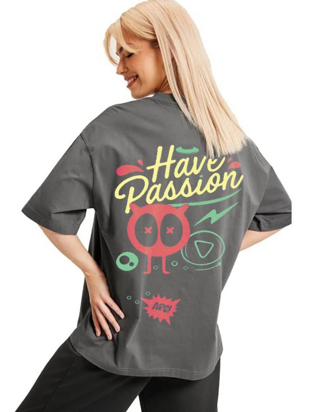 

VIXENLY Women Printed Applique T-shirt, Grey