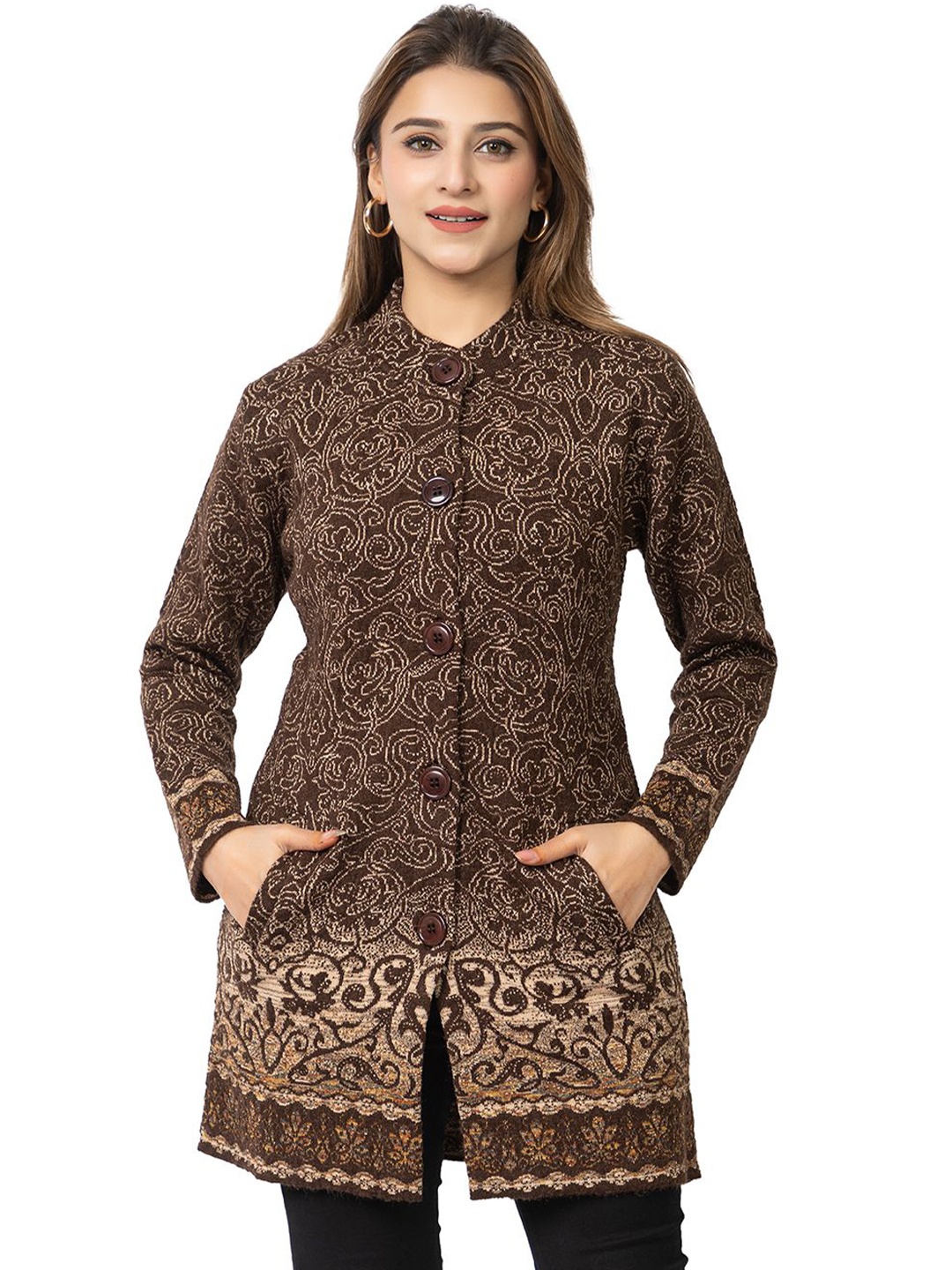 

TWENTY ME Women Embroidered Cardigan with Embroidered Detail, Brown