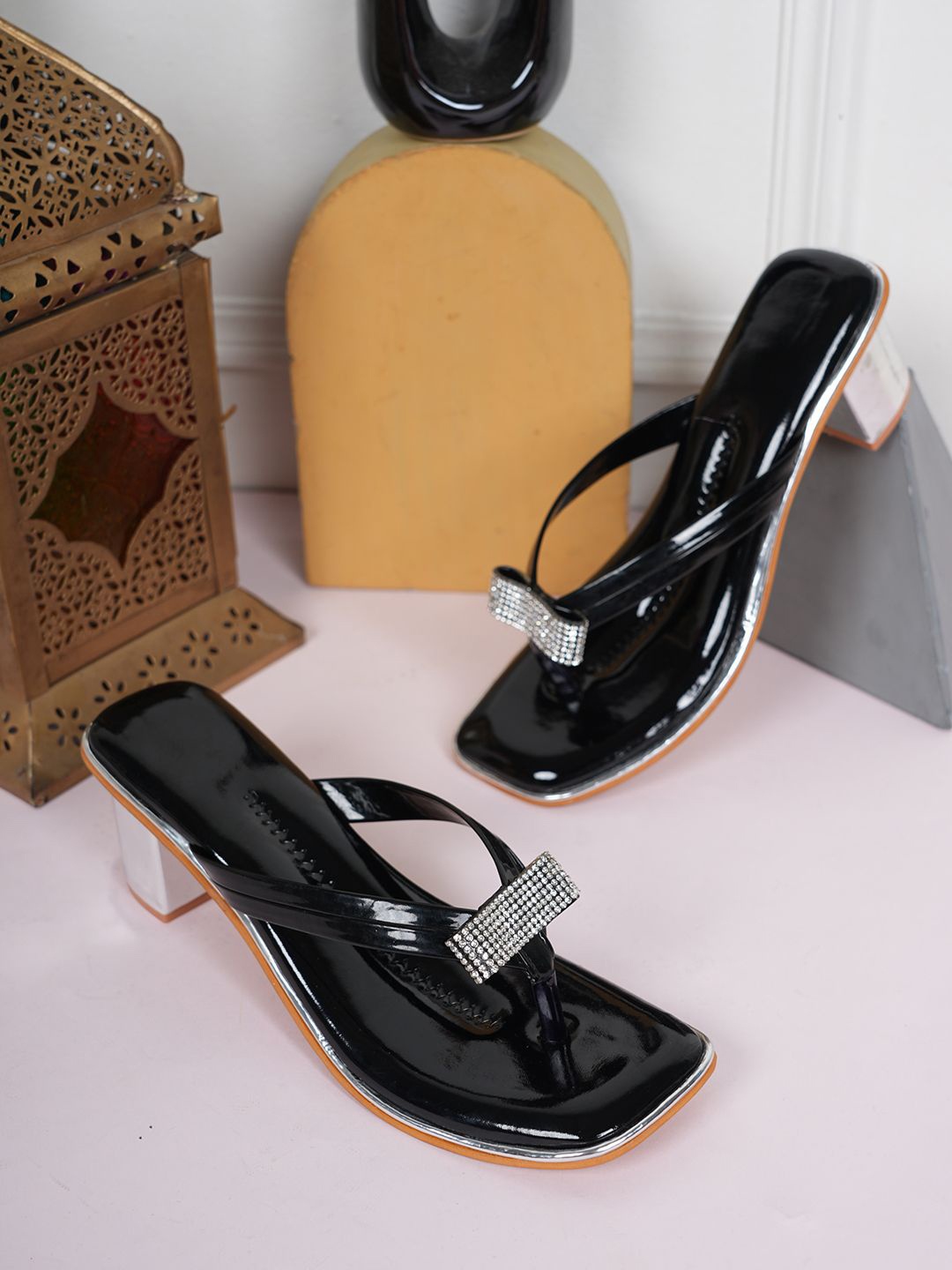 

Walkfree Women Embellished Block Heel Sandals, Black